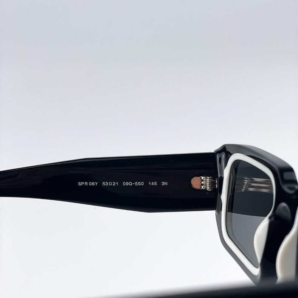 Prada PR06YS 09Q5S0 Sunglasses Black White Dark Grey Rectangle Unisex - Picture 14 of 15